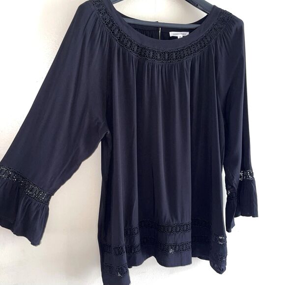Honey Punch Black Tunic Top Plus Size 3X Crochet Inserts Long Sleeves Womens - Picture 1 of 13